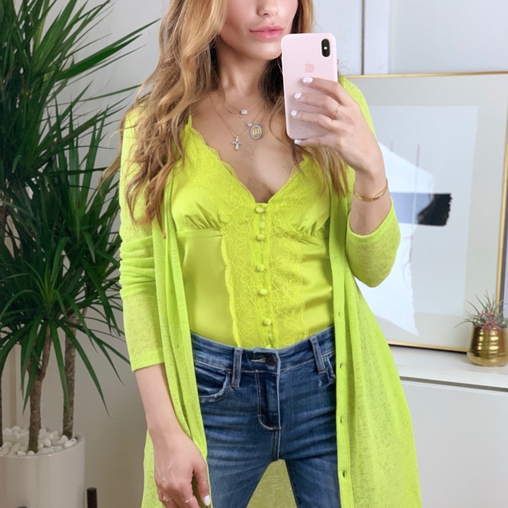 LAST 1️⃣ | CHASE ME Long Line Cardigan - LIME